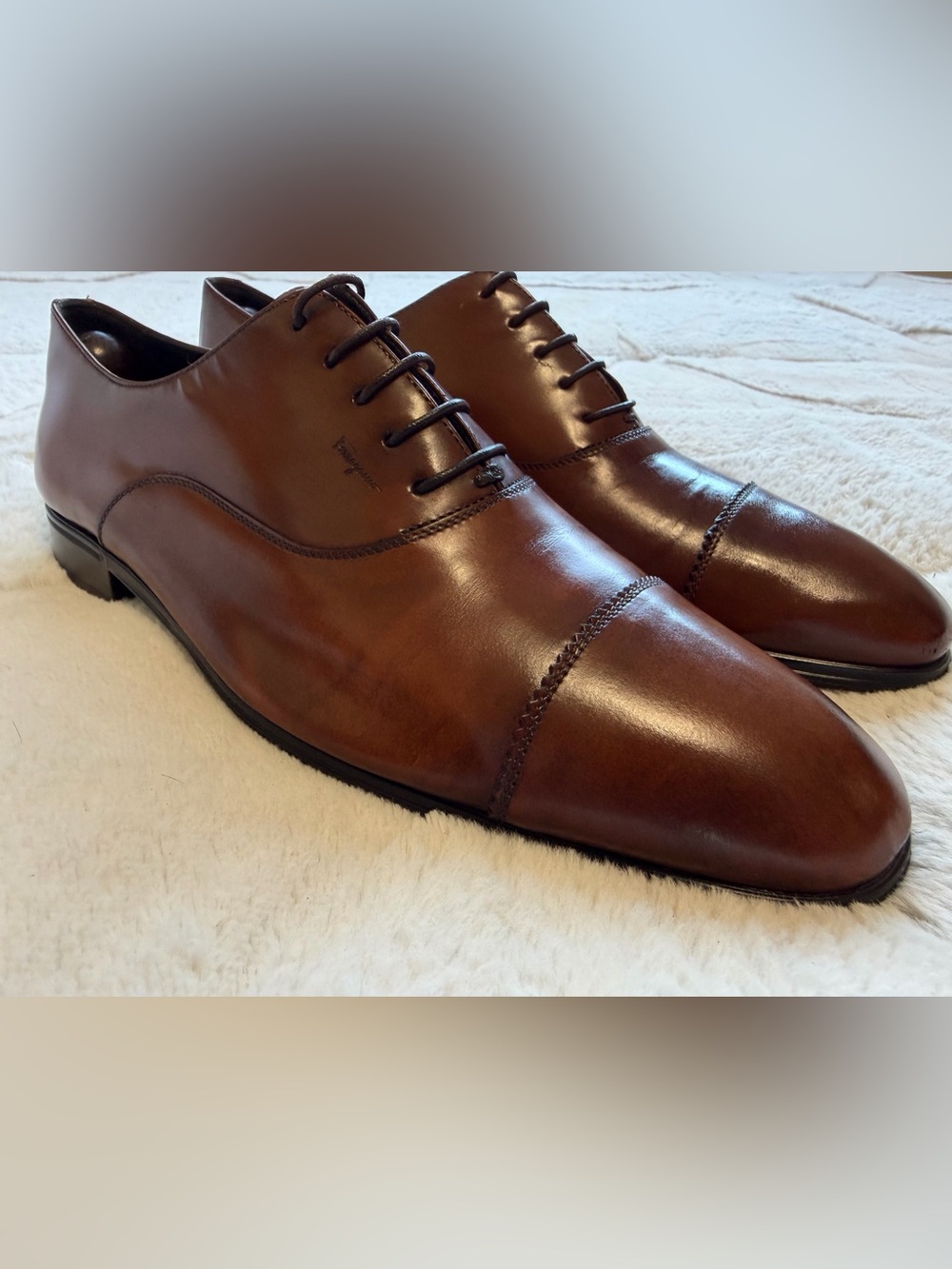 $895 Salvatore Ferragamo Brown Leather Cap-Toe Oxford Dress Shoes 9